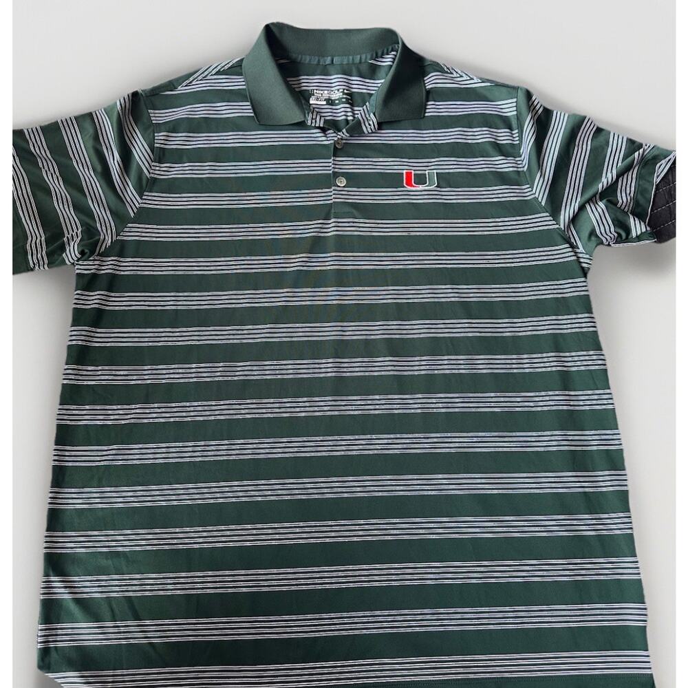 Miami Hurricanes Nike Golf Striped Polo Green/White Dri-Fit Short Sleeve 2XL